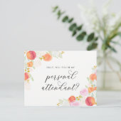 Invitation Carte Postale Pêches à l'aquarelle Floral Soyez mon accompagnate (Debout devant)