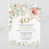 Invitation Carte Postale Peinture botanique et Parties scintillant d'or 40e (Devant / Derrière)