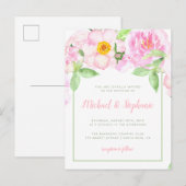 Invitation Carte Postale Peonies roses Aquarelle Florale Printemps Mariage (Devant / Derrière)