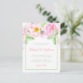 Invitation Carte Postale Peonies roses Aquarelle Florale Printemps Mariage (Debout devant)