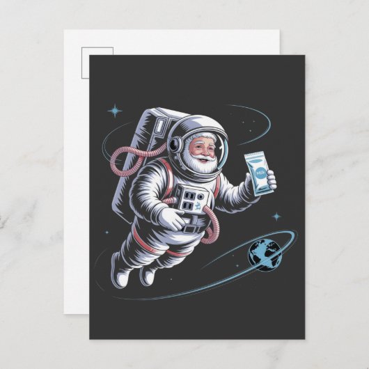 Invitation Carte Postale Père Noël Astronaut avec Spacesuit Festif Noël (Devant / Derrière)