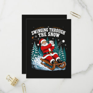 Invitation Carte Postale Père Noël jouant au golf Joyeux Noël golfeur