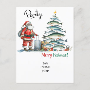 Invitation Carte Postale Père Noël se joint aux amateurs de pêche pour un N
