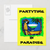 INVITATION CARTE POSTALE PERROQUET DE FÊTE (Devant / Derrière)