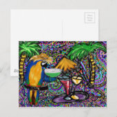 Invitation Carte Postale Perroquet de fête sur la plage (Devant / Derrière)