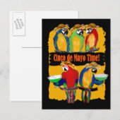INVITATION CARTE POSTALE PERROQUETS DE FÊTE (Devant / Derrière)