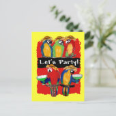 INVITATION CARTE POSTALE PERROQUETS DE FÊTE (Debout devant)