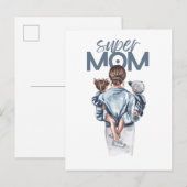 Invitation Carte Postale Personalized Super Mom with Son and Daughter Gift  (Devant / Derrière)
