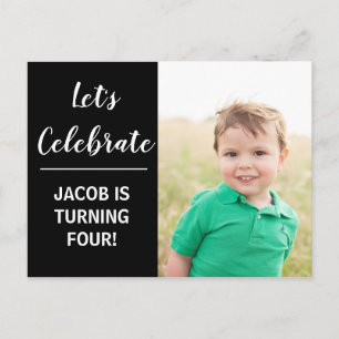 Invitation Carte Postale Personnalisé Enfants Photo Anniversaire Fête Noir
