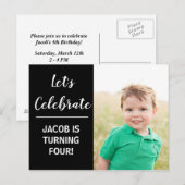 Invitation Carte Postale Personnalisé Enfants Photo Anniversaire Fête Noir (Devant / Derrière)