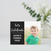 Invitation Carte Postale Personnalisé Enfants Photo Anniversaire Fête Noir (Debout devant)