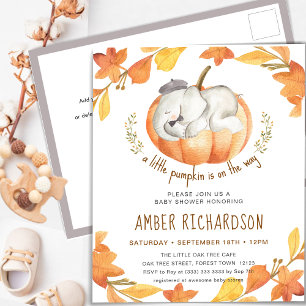 Invitation Carte Postale Petit Citrouille Autumn Elephant Baby shower garço