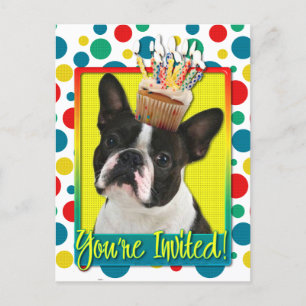Invitation Carte Postale Petit gâteau d'invitation - Boston Terrier