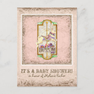 Invitation Carte Postale Petit Lapin Baby Girl Cirque Carousel Art Vintage