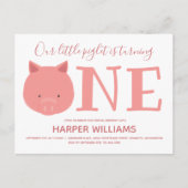 Invitation Carte Postale Petit Piglet transformant un animal premier annive (Devant)