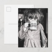 Invitation Carte Postale Petite fille boit du café (Devant / Derrière)