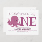 Invitation Carte Postale Petite pieuvre transformant un animal premier anni (Devant / Derrière)