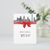 Invitation Carte Postale Philadelphie Skyline Etch BW Red RSVP 1 (Debout devant)