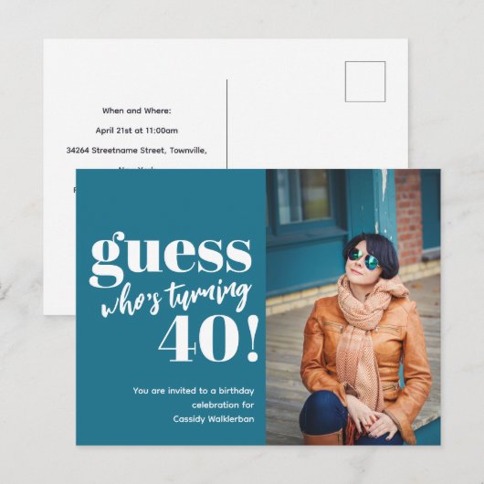 Invitation Carte Postale Photo audacieuse 40e anniversaire (Devant / Derrière)