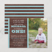 Invitation Carte Postale Photo Baby Boy Premier anniversaire Arrière - plan (Devant / Derrière)