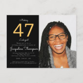 Invitation Carte Postale Photo Black Gold Anniversaire (Devant)