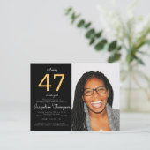 Invitation Carte Postale Photo Black Gold Anniversaire (Debout devant)