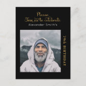 Invitation Carte Postale Photo Black Gold Script Anniversaire (Devant)