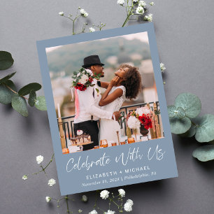 Invitation Carte Postale Photo Chic Dusty Blue Wedding Réception