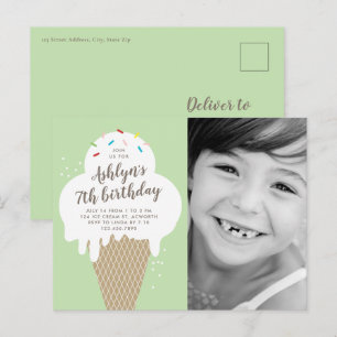 Invitation Carte Postale Photo de cône de glace pour fête d'anniversaire d'