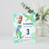 Invitation Carte Postale Photo de fête d'anniversaire de Dinosaur Aquarelle (Debout devant)