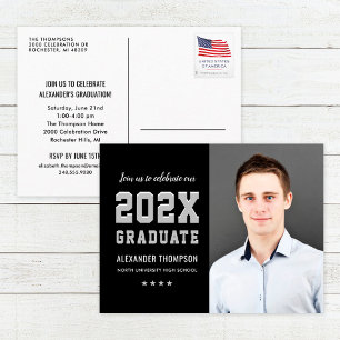 Invitation Carte Postale Photo de fin d'études argenté 2026 Noir