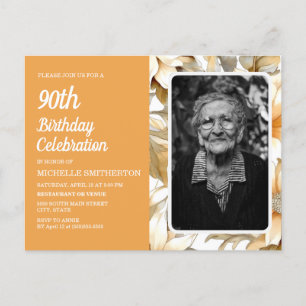 Invitation Carte Postale Photo de fleurs jaunes pour les 90 ans d'une femme