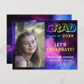 Invitation Carte Postale Photo de lycée néon brillant (Devant / Derrière)