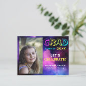 Invitation Carte Postale Photo de lycée néon brillant (Debout devant)