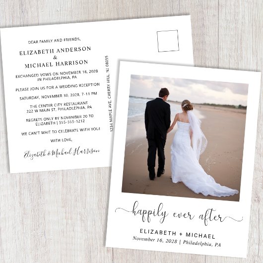 Invitation Carte Postale Photo de mariage de réception Happily Ever After