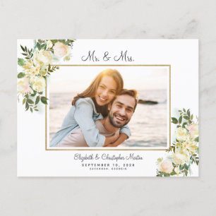 Invitation Carte Postale Photo de mariage discret avec fleurs élégantes et