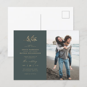 Invitation Carte Postale Photo de mariage minimaliste aux tons sombre sarce
