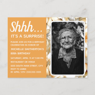 Invitation Carte Postale Photo du 80e anniversaire de la florale jaune des