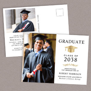 Invitation Carte Postale Photo élégante White Gold Graduation Party