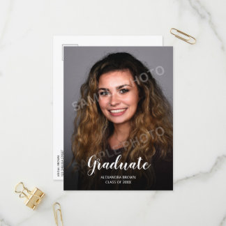 Invitation Carte Postale Photo Graduation Black and White Party