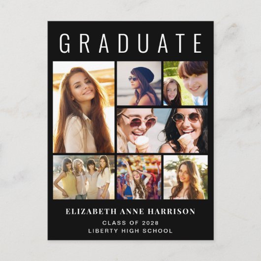 Invitation Carte Postale Photo moderne Collage Black Graduation Party (Devant)