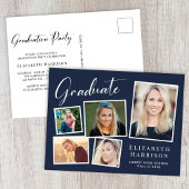 Invitation Carte Postale Photo moderne Collage Blue Graduation Party
