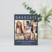 Invitation Carte Postale Photo moderne Collage Blue Graduation Party (Debout devant)