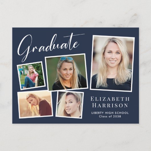 Invitation Carte Postale Photo moderne Collage Blue Graduation Party (Devant)