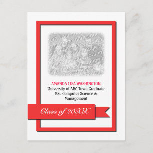 Invitation Carte Postale Photo Red Ribbon Graduation