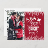 Invitation Carte Postale Photo Xmas Merry et Bright Script Gold Pine (Devant / Derrière)