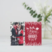 Invitation Carte Postale Photo Xmas Merry et Bright Script Gold Pine (Debout devant)