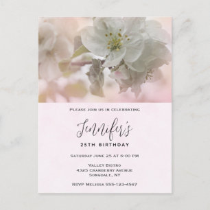Invitation Carte Postale Photographie de Fleur de Pommier Blanc pour Annive