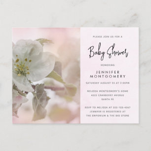 Invitation Carte Postale Photographie de Fleur de Pommier Blanche Baby Show