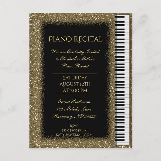 Invitation Carte Postale Piano Considérant Gold Parties scintillant Baby Gr (Devant)